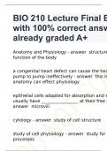 BIO 210 Lecture Final Exam with 100% correct answers already graded A+