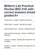 Midterm Lab Practical Review (BIO 210) with 100% correct answers already graded A+