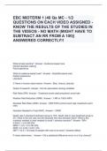 EBC MIDTERM 1 |40 Qs MC - 1/2 QUESTIONS ON EACH VIDEO ASSIGNED - KNOW THE RESULTS OF THE STUDIES IN THE VIDEOS - NO MATH (MIGHT HAVE TO SUBTRACT AN RR FROM A 100)| ANSWERED CORRECTLY!!