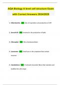 AQA Biology A level cell structure Exam with Correct Answers 2024-2025