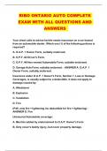 RIBO ONTARIO AUTO COMPLETE EXAM WITH ALL QUESTIONS AND ANSWERS 