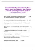 Essential Cell Biology, 5th Edition, by Bruce Alberts, Exam 4 Latest Update With Multiple, Correctly Answered Questions  |Single & Multiple choice and essays|