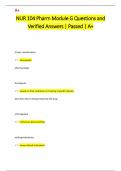 NUR 104 Pharm Module G Questions and  Verified Answers | Passed | A+