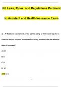 NJ Health State Insurance Exam BUNDLED NJ Accident And Health Final Exam  NJ Laws, Rules, and Regulations Pertinent to Accident and Health Insurance Exam  NJ Laws, Rules, and Regulations Common to Life, Accident, and Health Property and Casualty Exam 