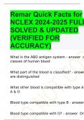 Remar Quick Facts for NCLEX 2024-2025 FULLY SOLVED & UPDATED (VERIFIED FOR ACCURACY)