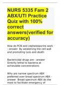 NURS 5335 Fam 2 ABX/UTI Practice Quiz with 100% correct answers(verified for accuracy)