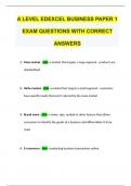 A LEVEL EDEXCEL BUSINESS PAPER 1 EXAM QUESTIONS WITH CORRECT ANSWERS