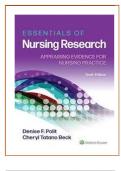 Test Bank For Essentials of Nursing Research Appraising Evidence for Nursing Practice 10th Edition by Denise Polit; Cheryl Beck 9781975141851 Chapter 1-18 Complete Guide.