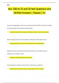 Nur 238 ch 25 and 26 test Questions and  Verified Answers | Passed | A+