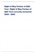 Right of Way Portion of QAC Test / Right of Way Portion of QAC Test correctly answered 2024 - 2025    1. Applications in the right of way can apply pesticides in which of the following sites? - ANS-Canals    2. One of the following can help keep pesticide