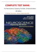 COMPLETE TEST BANK:  For Neuroscience: Exploring The Brain, Enhanced Edition 4th Edition By Mark Bear, Barry Connors, Michael A. Paradiso Latest Update 