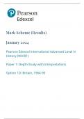 PEARSON EDEXCEL A LEVEL HISTORY PAPER 1 MARK SCHEME 2024 (WHI01/01:Depth Study with Interpretations)