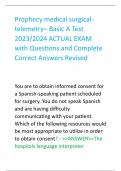 Prophecy medical surgicaltelemetry– Basic A Test  2023/2024 ACTUAL EXAM  with Questions and Complete  Correct Answers Revised