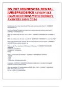 DS 207 MINNESOTA DENTAL JURISPRUDENCE REVIEW SET EXAM QUESTIONS WITH CORRECT ANSWERS 100% 2024