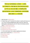 TEXAS GENERAL LINES – LIFE, ACCIDENT AND HEALTH INSURANCE ACTUAL EXAM 300+ COMPLETE QUESTIONS AND VERIFIED ANSWERS 2024-2025. A+ GRADE