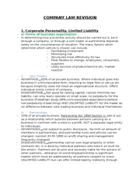 Company Law revision notes--Corporate Personality/Limited Liability/ Corporate Veil/ Corporate Constitution: Insider and Outsider rights/ Corporate Go