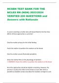 NCSBN TEST BANK FOR THE  NCLEX RN (NGN) 2023/2024  VERIFIED 200 QUESTIONS and  Answers with Rationale