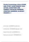 Florida Cosmetology clinical EXAM  AND STUDY GUIDE NEWEST 2024 ACTUAL QUESTIONS AND  CORRECT DETAILED ANSWERS  (VERIFIED ANSWERS) |ALREADY  GRADED A +