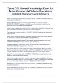 Texas CDL General Knowledge Exam for  Texas Commercial Vehicle Operations  Updated Questions and Answers