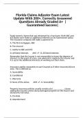 Florida Claims Adjuster Exam Latest Update With 200+, Correctly Answered Questions Already Graded A+  |Guaranteed Success|