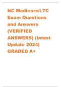 NC Medicare/LTC Exam Questions and Answers (VERIFIED ANSWERS) (latest Update 2024) GRADED A+