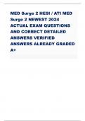 MED Surge 2 HESI / ATI MED Surge 2 NEWEST 2024 ACTUAL EXAM QUESTIONS AND CORRECT DETAILED ANSWERS VERIFIED ANSWERS ALREADY GRADED A+