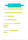 Quiz 1: Nursing History/  Communication/ Wellness (Unitek)  Latest Update Graded A+