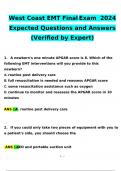 West Coast EMT Final Exam 2024 Expected Questions and Answers (Verified by Expert)