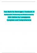 Test Bank for Bontragers Textbook of  Radiographic Positioning and Related Anatomy 10th Edition by Lampignano