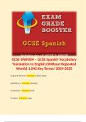 GCSE SPANISH – GCSE Spanish Vocabulary Translation to English (Without Repeated Words) 1,042 Key Terms/ 2024-2025