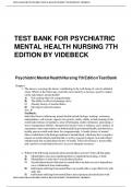 Test Bank For Psychiatric Mental Health Nursing 7th Edition By Videbeck, Sheila L. & Cathy J. Miller 9781496357038 Complete Guide.