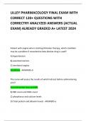 LILLEY PHARMACOLOGY FINAL EXAM WITH CORRECT 120+ QUESTIONS WITH CORRECTRY ANALYZED ANSWERS (ACTUAL EXAM) ALREADY GRADED A+ LATEST 2024    