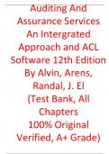 Test Bank For Auditing And Assurance Services An Intergrated Approach And ACL Software 12th Edition By  Alvin, Arens, Randal, J. El