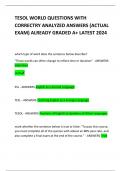 TESOL WORLD QUESTIONS WITH CORRECTRY ANALYZED ANSWERS (ACTUAL EXAM) ALREADY GRADED A+ LATEST 2024 