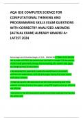 AQA GSE COMPUTER SCIENCE FOR COMPUTATIONAL THINKING AND PROGRAMMING SKILLS EXAM QUESTIONS WITH CORRECTRY ANALYZED ANSWERS (ACTUAL EXAM) ALREADY GRADED A+ LATEST 2024     