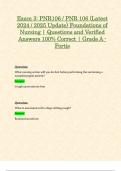 Exam 3: PNR106 / PNR 106 (Latest 2024 / 2025 Update) Foundations of Nursing | Questions and Verified Answers 100% Correct | Grade A - Fortis