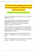 NJ Driver's Knowledge Exam Test  Reviewed Questions With Revised Correct Answers  | Updated & Already Passed |