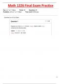 MATH 1226 Final Exam Practice 30 Correct Questions and Answers Virginia Poly Technique Institute.