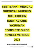 TEST BANK - MEDICAL SURGICAL NURSING 10TH EDITION IGNATAVICIUS WORKMAN COMPLETE GUIDE NEWEST VERSION 2024