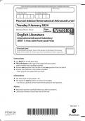 PEARSON EDEXCEL A LEVEL/AS LEVEL ENGLISH LITERATURE PAPER 1 2024 (WET01/01:Post-2000 Poetry and Prose)