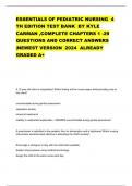 ESSENTIALS OF PEDIATRIC NURSING 4 TH EDITION TEST BANK BY KYLE CARMAN ,COMPLETE CHAPTERS 1 -29 QUESTIONS AND CORRECT ANSWERS |NEWEST VERSION 2024 ALREADY GRADED A+