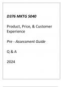 (WGU D376) MKTG 5040 Product, Price & Customer Experience Pre - Assessment Guide Q & A 2024