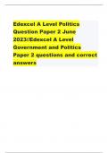   Edexcel A Level Politics Question Paper 2 June 2023//Edexcel A Level Government and Politics Paper 2 questions and correct answers                                   Constitution - CORRECT ANSW-a set of rules determining where ultimate power lies in a sy