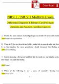 FNP NR511 : Differential Diagnosis Midterm Exam at Chamberlain College 2024 Expected Questions & Revised Correct Answers. (2024 / 2025) 100% Guarantee Pass