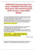 NURS 6521 Pharmacology Final Exam / NURS6521 Pharmacology Final Exam: Q/A Verified Answers 1OO% Correct | Latest 2024 | Walden