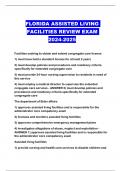 FLORIDA ASSISTED LIVING FACILITIES REVIEW EXAM 2024-2025