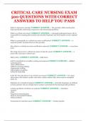 CRITICAL CARE NURSING EXAM 500 QUESTIONS WITH CORRECT ANSWERS TO HELP YOU PASS