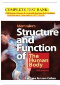 COMPLETE TEST BANK:  FOR Memmler's Structure & Function Of The Human Body 12th Edition By Barbara Janson Cohen (Author)LATEST UPDATE. 