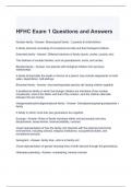 HFHC Exam 1 Questions and Answers 2024