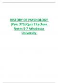 HISTORY OF PSYCHOLOGY  (Psyc 375) Quiz 2 Lecture  Notes 5-7 Athabasca  University